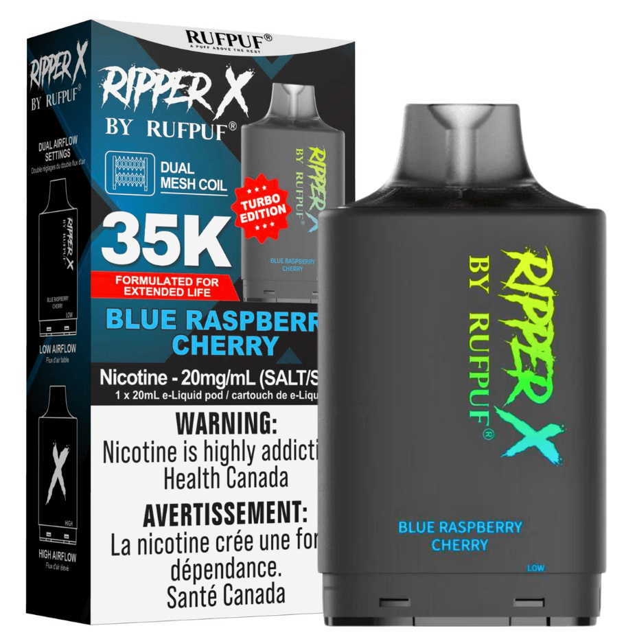 RufPuf Ripper X 35K Turbo Pods - Blue Raspberry Cherry 35000 Puffs / 20mg Okotoks Vape SuperStore Okotoks Alberta