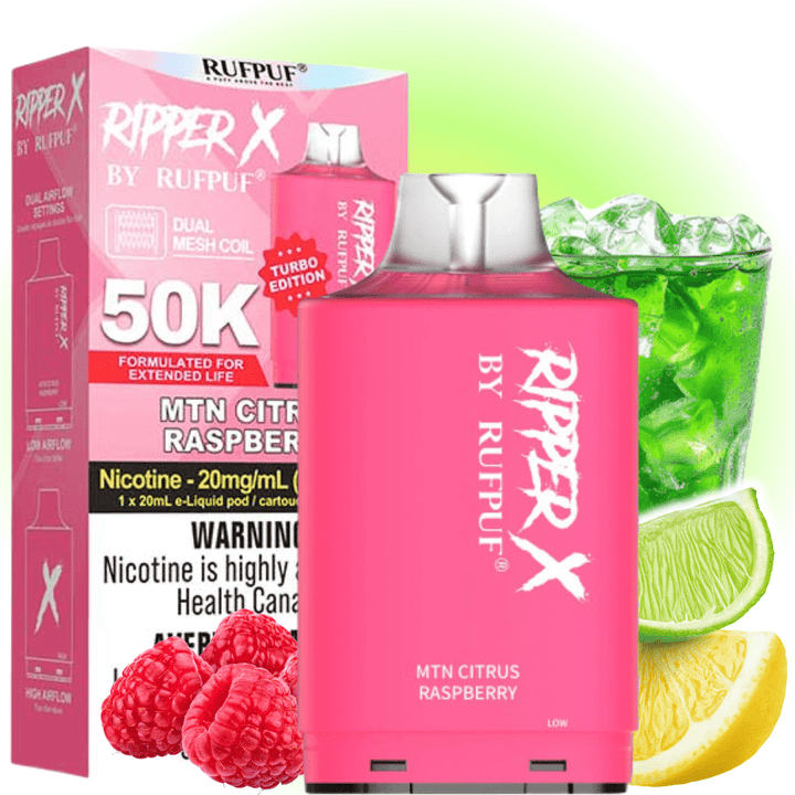RufPuf Ripper X 50K Turbo Pod - MTN Citrus Raspberry 35000 Puffs / 20mg Okotoks Vape SuperStore Okotoks Alberta