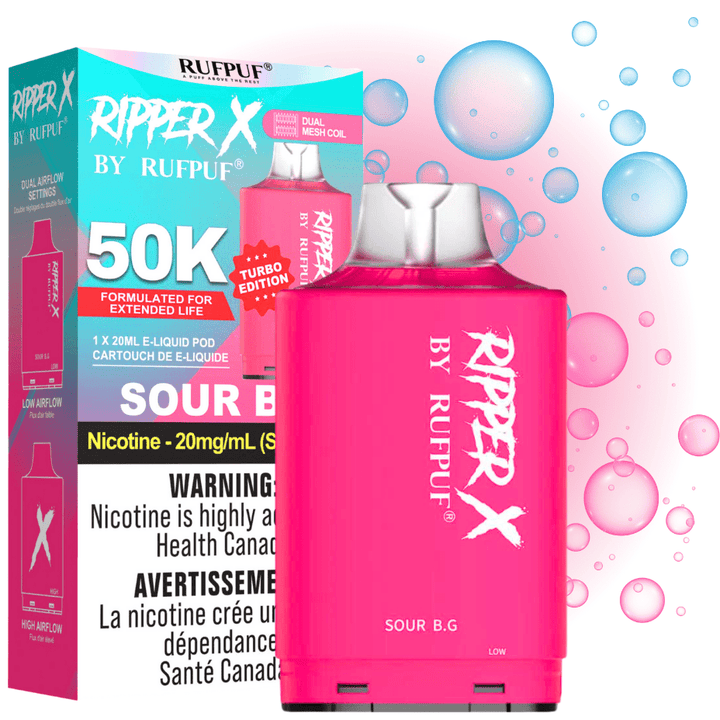 RufPuf Ripper X 50K Turbo Pod - Sour B.G Okotoks Vape SuperStore Okotoks Alberta