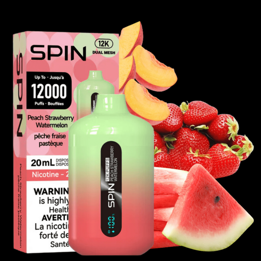 Spin 12,000 Disposable Vape-Peach Strawberry Watermelon 20ml / 20mg Okotoks Vape SuperStore Okotoks Alberta