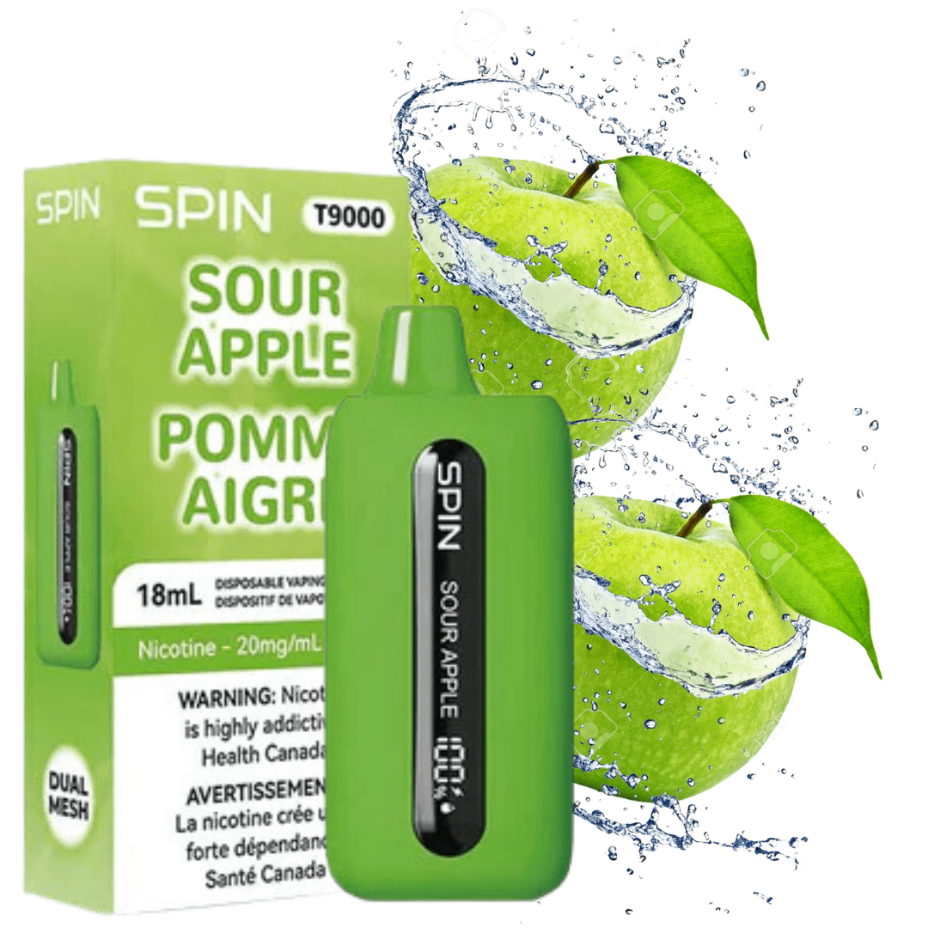 Spin T9000 Disposable Vape-Sour Apple 20mg / 9000 Puffs Okotoks Vape SuperStore Okotoks Alberta