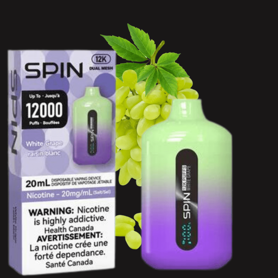 Spin Vape 12,000 Disposable Vape-White Grape 20mg Okotoks Vape SuperStore Okotoks Alberta