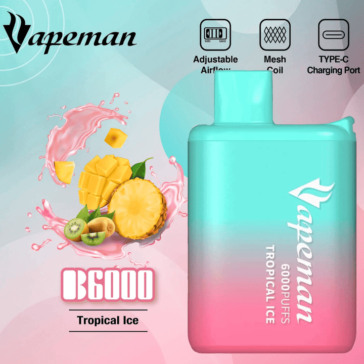 Vapeman 6000 Rechargeable Disposable Tropical Ice 6000 Puffs-18ml / 20mg Okotoks Vape SuperStore Okotoks Alberta