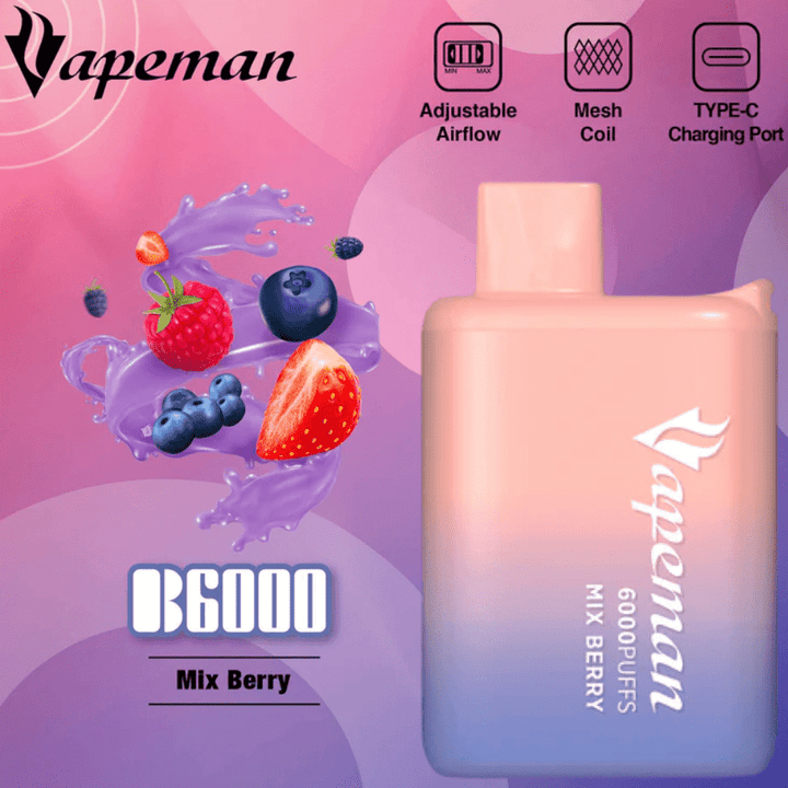 Vapeman 6000 Rechargeable Disposable Vape Mix Berry 18ml / 20mg Okotoks Vape SuperStore Okotoks Alberta